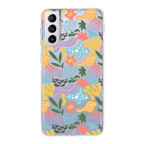 Printify Samsung Galaxy S21 Plus İle Uyumlu 1mm Kapak Memphis Desen Tasarımlı Şeffaf Silikon Cep Telefonu Kılıfı