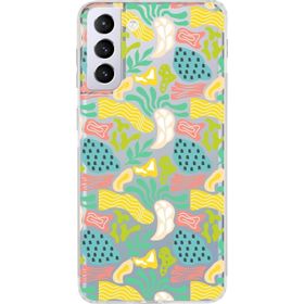 Printify Samsung Galaxy S21 Plus İle Uyumlu 1mm Kapak Memphis Desen Tasarımlı Şeffaf Silikon Cep Telefonu Kılıfı