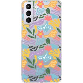 Printify Samsung Galaxy S21 Plus İle Uyumlu 1mm Kapak Memphis Desen Tasarımlı Şeffaf Silikon Cep Telefonu Kılıfı