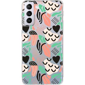 Printify Samsung Galaxy S21 Plus İle Uyumlu 1mm Kapak Memphis Desen Tasarımlı Şeffaf Silikon Cep Telefonu Kılıfı