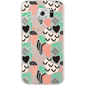 Printify Samsung Galaxy S6 İle Uyumlu 1mm Kapak Memphis Desen Tasarımlı Şeffaf Silikon Cep Telefonu Kılıfı