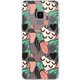 Printify Samsung Galaxy S9 İle Uyumlu 1mm Kapak Memphis Desen Tasarımlı Şeffaf Silikon Cep Telefonu Kılıfı