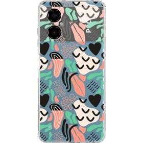 Printify Xiaomi Poco M4 5G Uyumlu Kamera Korumalı Kapak Memphis Desen Tasarımlı Şeffaf Cep Telefonu Kılıfı