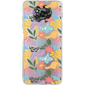 Printify Xiaomi Poco X3 NFC Uyumlu Kamera Korumalı Kapak Memphis Desen Tasarımlı Şeffaf Cep Telefonu Kılıfı