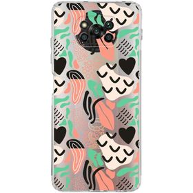 Printify Xiaomi Poco X3 NFC Uyumlu Kamera Korumalı Kapak Memphis Desen Tasarımlı Şeffaf Cep Telefonu Kılıfı