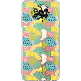 Printify Xiaomi Poco X3 NFC Uyumlu Kamera Korumalı Kapak Memphis Desen Tasarımlı Şeffaf Cep Telefonu Kılıfı
