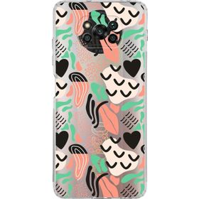 Printify Xiaomi Poco X3 NFC Uyumlu Kamera Korumalı Kapak Memphis Desen Tasarımlı Şeffaf Cep Telefonu Kılıfı