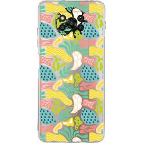 Printify Xiaomi Poco X3 NFC Uyumlu Kamera Korumalı Kapak Memphis Desen Tasarımlı Şeffaf Cep Telefonu Kılıfı