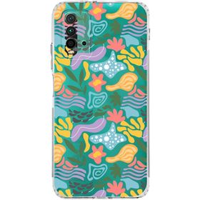 Printify Xiaomi Redmi 9T Uyumlu Kamera Korumalı Kapak Memphis Desen Tasarımlı Şeffaf Cep Telefonu Kılıfı
