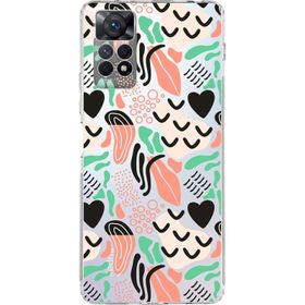 Printify Xiaomi Redmi Note 11 Pro 5G Uyumlu Kamera Korumalı Kapak Memphis Desen Tasarımlı Şeffaf Cep Telefonu Kılıfı