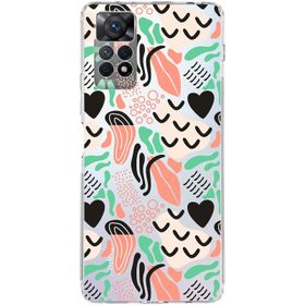 Printify Xiaomi Redmi Note 11 Uyumlu Kamera Korumalı Kapak Memphis Desen Tasarımlı Şeffaf Cep Telefonu Kılıfı