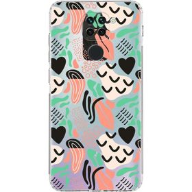 Printify Xiaomi Redmi Note 9 Uyumlu Kamera Korumalı Kapak Memphis Desen Tasarımlı Şeffaf Cep Telefonu Kılıfı