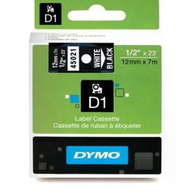 Printpen Dymo D1 45021 12 mm 7 m Siyah Etikete Beyaz Etiket