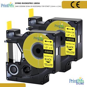 Printpen Dymo Rhinopro 18056 12 mm 1.5 m Isı Büzüşmeli Sarı Üzerine Siyah Tüp Etiket