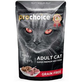 Pro Choice 85 gr Pouch Jöle İçinde Kuzulu ve Ciğerli Tahılsız Yaş Kedi Maması
