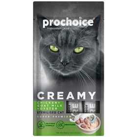 Pro Choice Creamy Tavuklu, Keçi Sütlü ve İstiridyeli Krema Sıvı 4x15 gr Kedi Ödülü