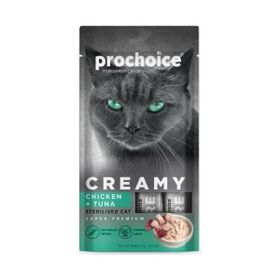 Pro Choice Creamy Tavuklu ve Ton Balıklı Krema Sıvı 4x15 gr Kedi Ödülü