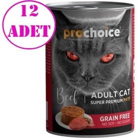 Pro Choice Sığır Etli Tahılsız 12x400 gr Pate Yetişkin Kedi Konservesi