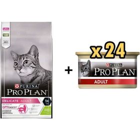Pro Plan Delicate Kuzulu 10 kg Yetişkin Kedi Maması + 24x85 gr Adult Tavuk Etli Yetişkin Kedi Konservesi