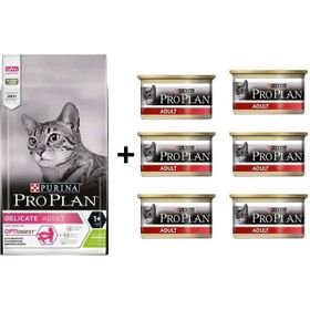 Pro Plan Delicate Kuzulu 3 kg Yetişkin Kedi Maması + 6x85 gr Adult Tavuk Etli Yetişkin Kedi Konservesi