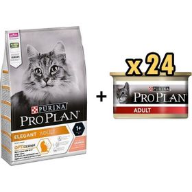 Pro Plan Elegant Somonlu 1.5 kg Yetişkin Kedi Maması + 24x85 gr Adult Tavuk Etli Yetişkin Kedi Konservesi