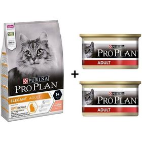 Pro Plan Elegant Somonlu 1.5 kg Yetişkin Kedi Maması + 2x85 gr Tavuklu Kedi Konservesi