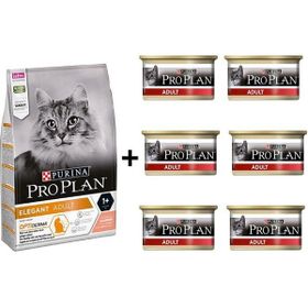 Pro Plan Elegant Somonlu 3 kg Yetişkin Kedi Maması + 6x85 gr Adult Tavuk Etli Yetişkin Kedi Konservesi