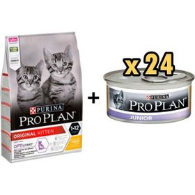 Pro Plan Kitten Tavuklu 1.5 kg Yavru Kedi Maması + 24x85 gr Junior Tavuk Etli Yavru Kedi Maması