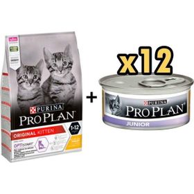 Pro Plan Kitten Tavuklu 3 kg Yavru Kedi Maması + 12x85 gr Junior Tavuk Etli Yavru Kedi Maması