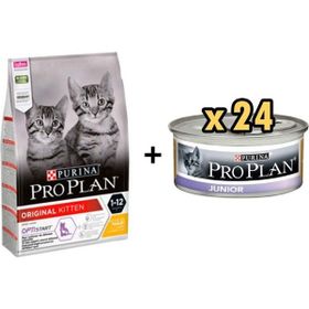 Pro Plan Kitten Tavuklu 3 kg Yavru Kedi Maması + 24x85 gr Junior Tavuk Etli Yavru Kedi Maması