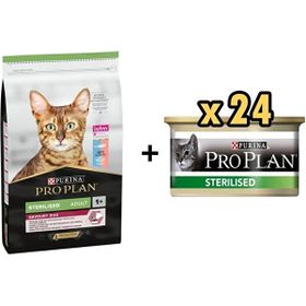 Pro Plan Morina ve Okyanus Balıklı 10 kg Kısırlaştırılmış Kuru Kedi Maması + 24x85 gr Sterilised Ton ve Somonlu Kısırlaştırılmış Kedi Konservesi