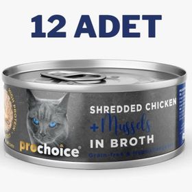 Prochoice 12x70 gr Deluxe Shredded Chicken&Mussels Kedi Konservesi