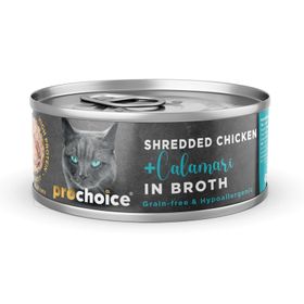 Prochoice 12x70 gr Deluxe Shredded Tahılsız Hipoalerjenik Tiftiklenmiş Tavuk Eti ve Kalamarlı Yaş Kedi Maması