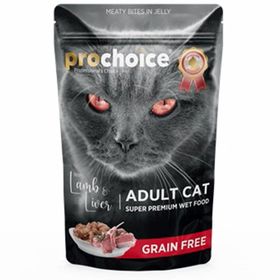 Prochoice Pouch Jöle İçinde Kuzulu ve Ciğerli Tahılsız 85 gr Yetişkin Kedi Konservesi