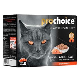 ProChoice Pouch Jöle İçinde Somonlu ve Ciğerli Tahılsız 85 gr 12 Adet Yetişkin Kedi Konservesi