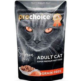 Prochoice Pouch Jöle İçinde Somonlu ve Ciğerli Tahılsız 85 gr Yetişkin Kedi Konservesi