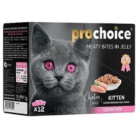 Prochoice Tahılsız Tavuklu ve Ciğerli 12x85 gr Yaş Yavru Kedi Maması