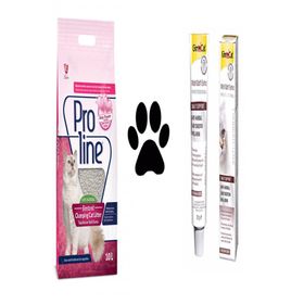 Proline 10 lt Bebek Pudralı İnce Tane Topaklanan Kedi Kumu ve Gimcat 20 gr Malt Soft Extra Kedi Macunu