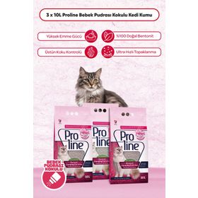 Proline Bebek Pudrası Kokulu Topaklanan 3x10 lt Kedi Kumu