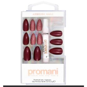 Promani Bordo Simli Pembe Takma Tırnak Kiti