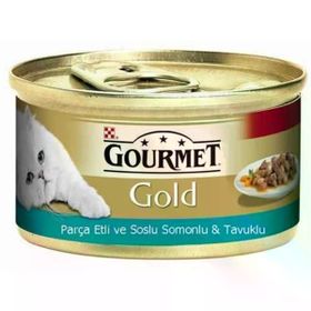 Proplan Gourmet Gold Parça Etli Soslu Somonlu Tavuklu 85 gr Kedi Konservesi