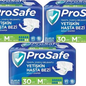 Prosafe 3 Paket 30'lu M-Orta Boy Bel Bantlı Tekstil Yüzey Yetişkin Hasta Bezi