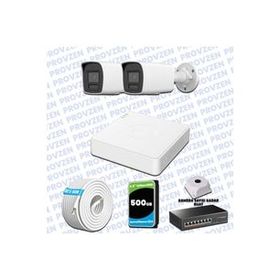 Provzen Hikvision 2 IP Kameralı Colorvu Hibrit Güvenlik Kamerası