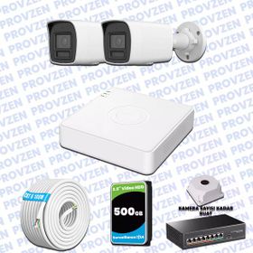 Provzen Hikvision 2 IP Kameralı Colorvu Hibrit Güvenlik Kamerası