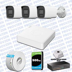 Provzen Hikvision 3 IP Kameralı Colorvu Hibrit Güvenlik Kamerası