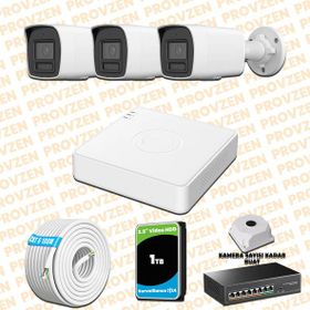 Provzen Hikvision 3 IP Kameralı Colorvu Hibrit Güvenlik Kamerası