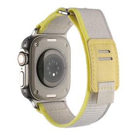 PSR aksesuar Apple Watch Ultra 49 mm Uyumlu KRD-106 Beyaz Sarı Hasır Kordon Zore Strap Kayış Kordon
