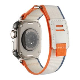 PSR aksesuar Apple Watch Ultra 49 mm Uyumlu KRD-106 Beyaz Turuncu Hasır Kordon Zore Strap Kayış Kordon