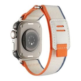PSR aksesuar Apple Watch Ultra 49 mm Uyumlu KRD-106 Beyaz Turuncu Hasır Kordon Zore Strap Kayış Kordon
