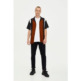 Pull & Bear 09474517 Siyah Çizgili Viskoz Bowling Erkek Gömlek